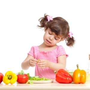 little girl with nutritious foods