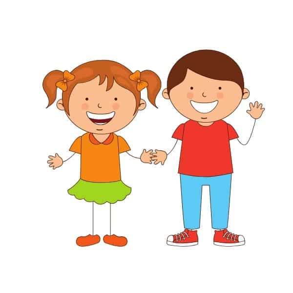 boy and girl smiling and waving