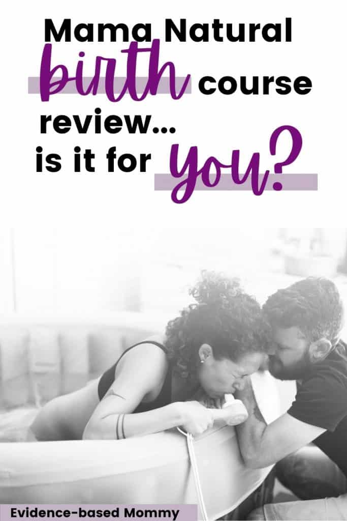 Mama natural birth course review. Woman leaning out of birth tub tub with husband supporting her