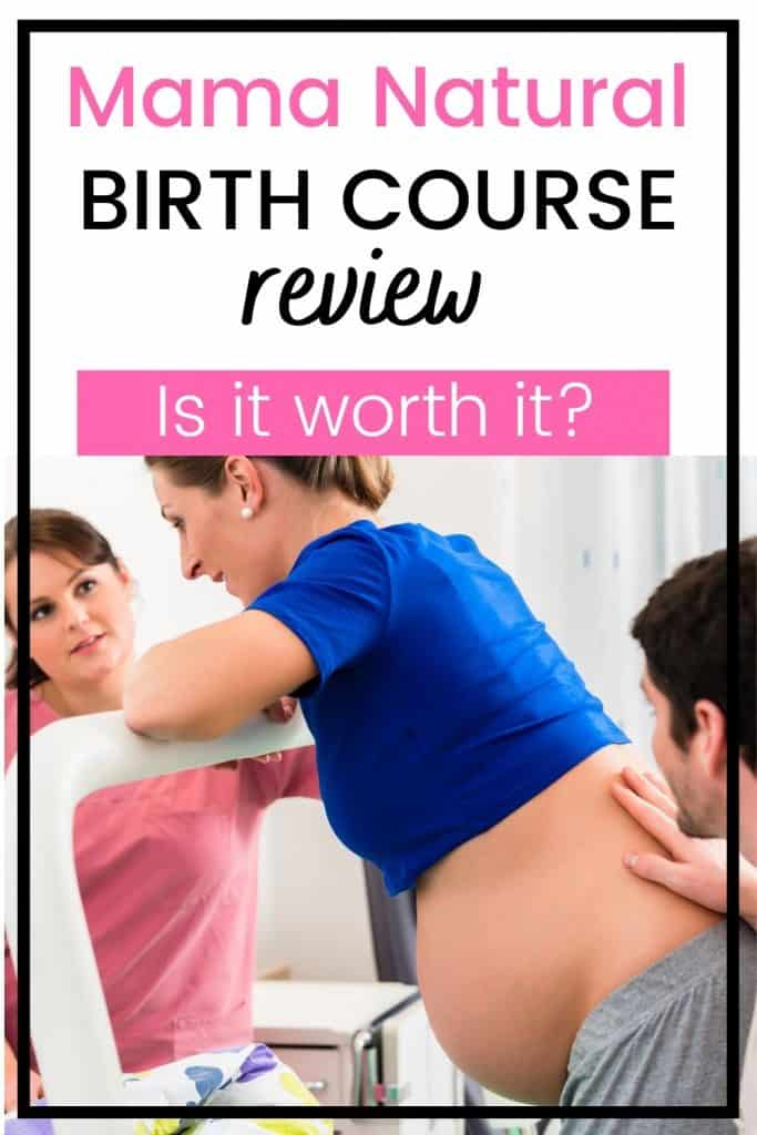 Mama Natural Birth Course Review. Woman leaning against birthing bar with husband placing his hand on her back