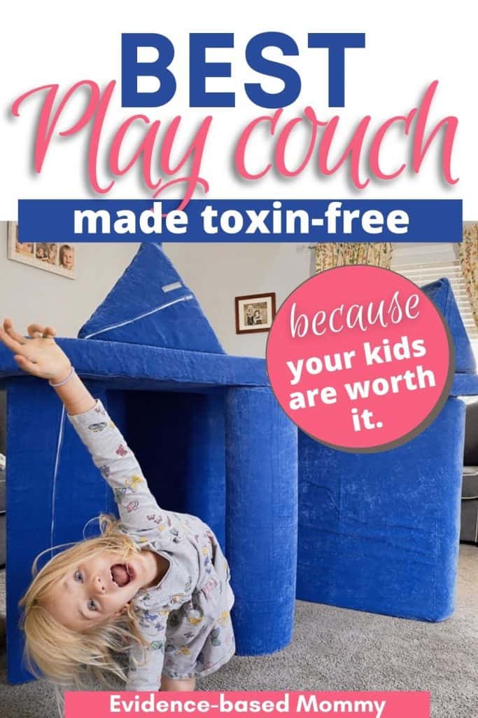 Pin with little girl in front of Brentwood Home non-toxic play couch