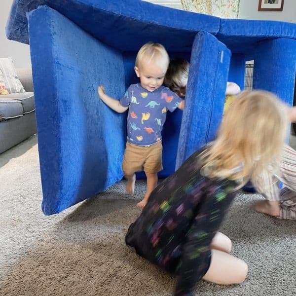 The Brentwood Home Play Couch is a great non-toxic Nugget alternative. Baby and kids playing in modular sofa play fort.