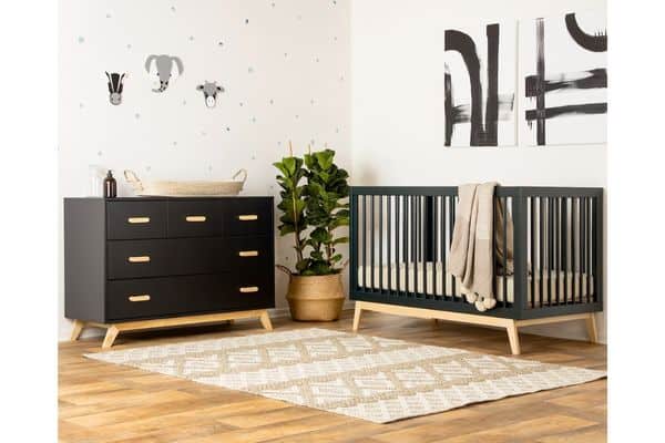 Babyletto Sprout nursery furniture in black in a soft white room