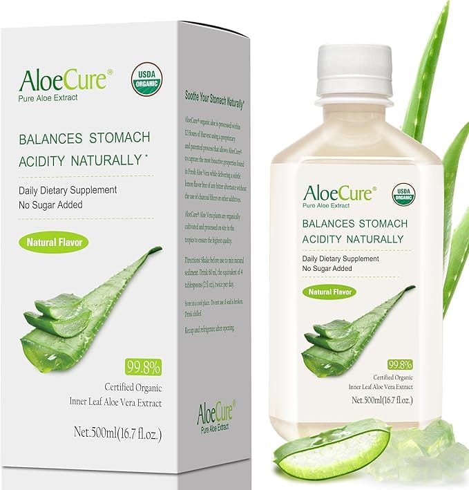 AloeCure USDA Organic Aloe Vera Juice Made Within 12 Hrs of Harvest